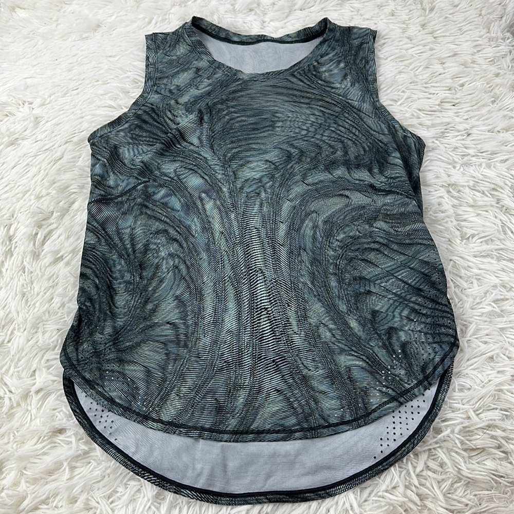 Lululemon High Neck Split Hem Run Tank Dimensional Icing Blue Multi